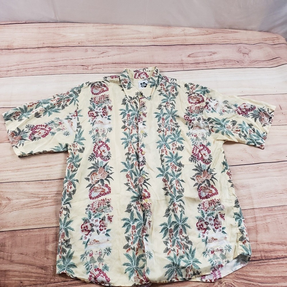 VINTAGE Hilo Hattie Shirt Mens Extra Large Yellow Button Up Hawaiian Camp Adult